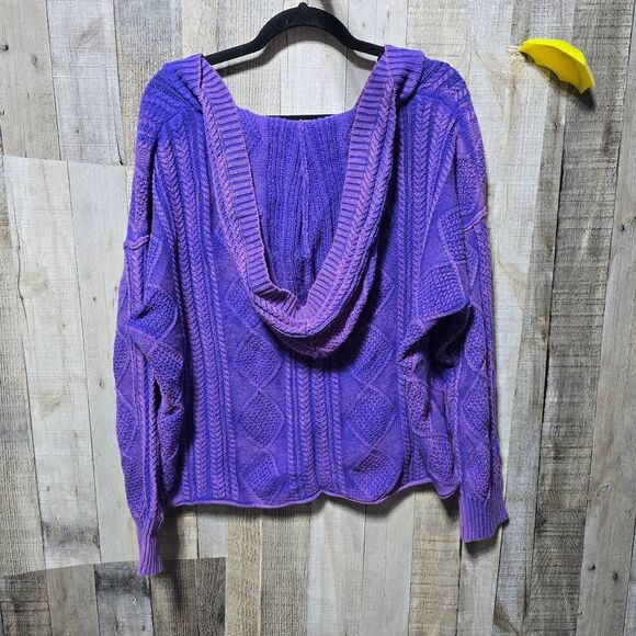 Pol Purple Mineral Wash Cable Knit Hooded Sweater - Picture 2 of 4